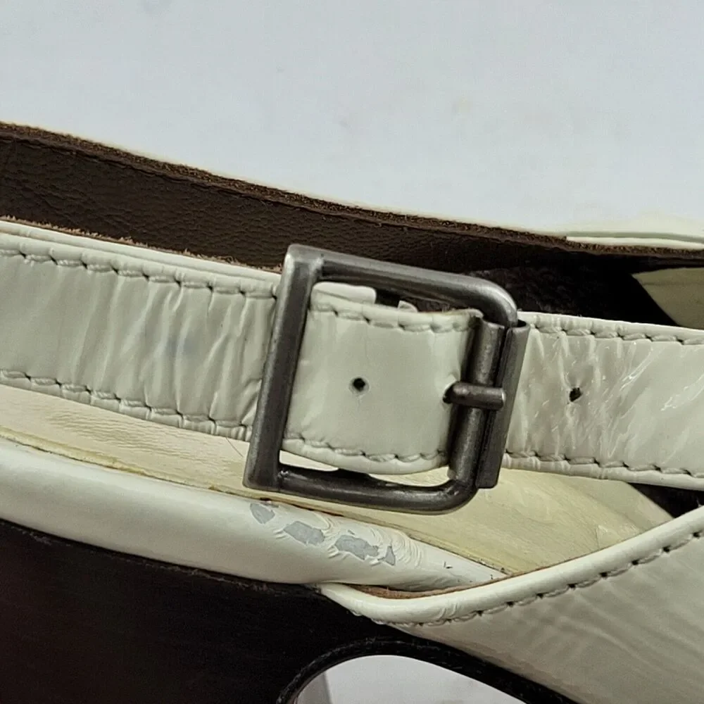 Marni Platform Heels Size 36 5.5-6‎ Cream Leather Wood Heel Peep Toe Slingback